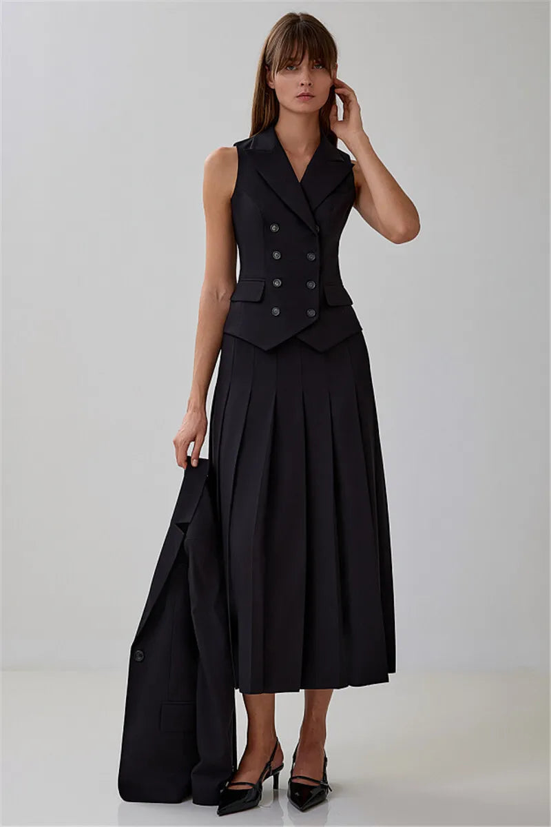 Conjunto Colete Transpassado e Saia Longa Plissada - Estilo e Conforto