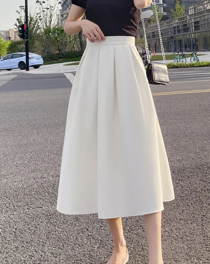 Saia Midi com bolsos alfaiataria