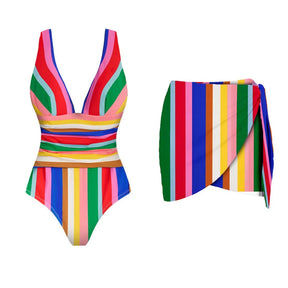 Conjunto Biquíni com Saia Longa Listrada