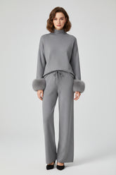 Conjunto Sofisticado de Inverno: Blusa com Punhos em Textura e Calça