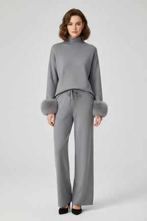 Conjunto Sofisticado de Inverno: Blusa com Punhos em Textura e Calça