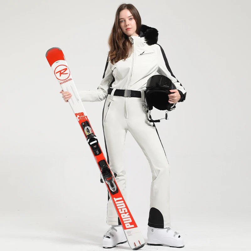 Macacão Feminino de Ski em Peça Única – Proteção Térmica, Impermeável e Corta-Vento