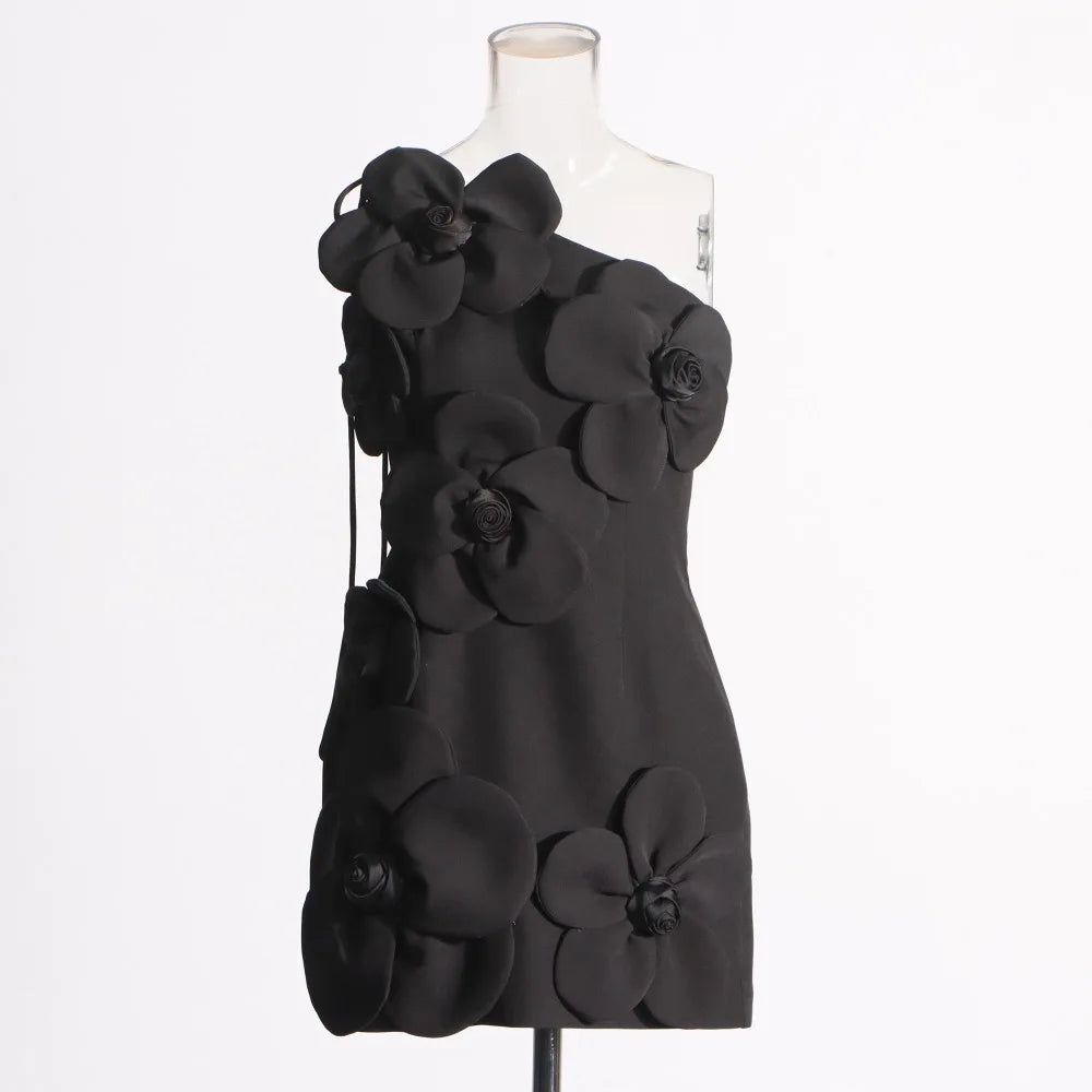Vestido de Flores 3D – Sem Mangas, Elegância e Sofisticação