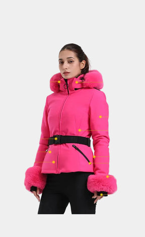 Jaqueta Feminina de Ski impermeável com Pelo no Punho e Capuz – Impermeável, Térmica e Respirável para Frio Extremo