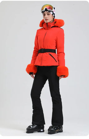 Jaqueta Feminina de Ski impermeável com Pelo no Punho e Capuz – Impermeável, Térmica e Respirável para Frio Extremo