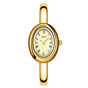 Relógio Feminino Bracelete – Estilo Luxo, Quartzo, Mostrador Oval Dourado/Prateado com Detalhes em Diamante, Fashion e Elegante
