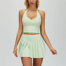 Conjunto Esportivo Feminino 2 Peças – Saia Plissada + Top Halter com Bojo | Tênis, Golfe e Treinos