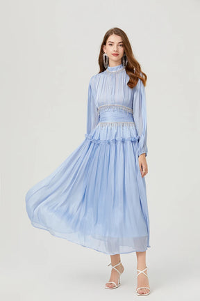 Vestido de Verão SEDA – Luxo Francês, Franjas, Pregas e cristais