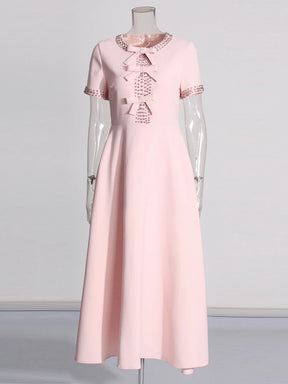 Vestido Elegante – Detalhe de Laço e Brilho Sofisticado