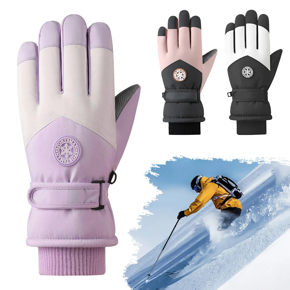 Luvas de Inverno para Esportes com Isolamento Térmico e Proteção Antiderrapante