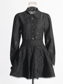 Conjunto Casual com Blusa Patchwork e Saia Mini – Estilo Chic e Atual