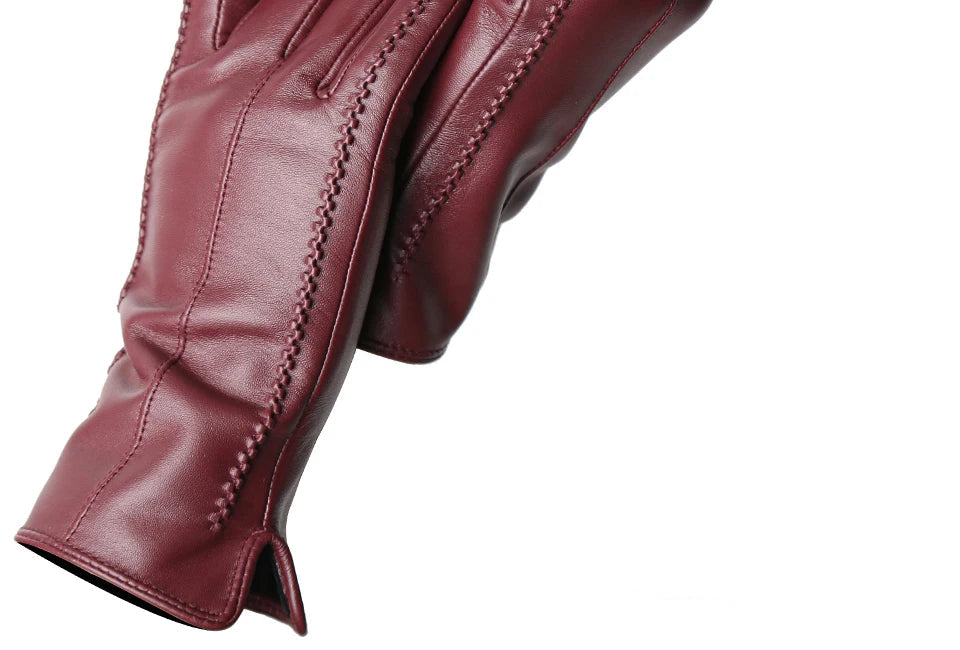 Luvas Femininas em Couro de Ovelha com Forro Aveludado e Toque para Tela – Elegância de Inverno