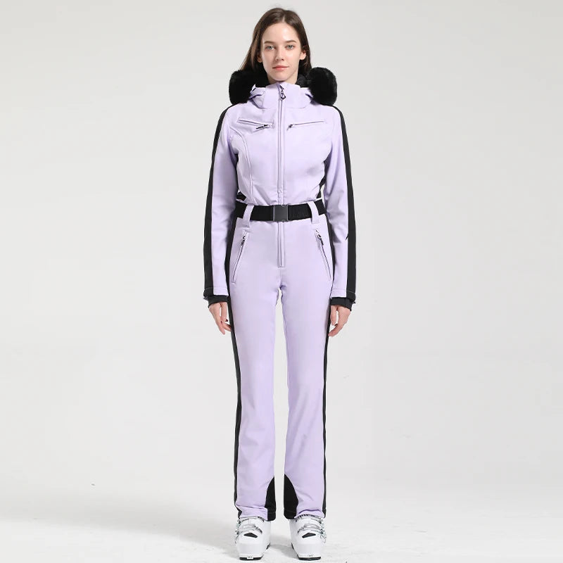 Macacão Feminino de Ski em Peça Única – Proteção Térmica, Impermeável e Corta-Vento