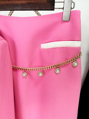 Conjunto Feminino Blazer e Saia – Botões Forrados e Designer Sofisticado