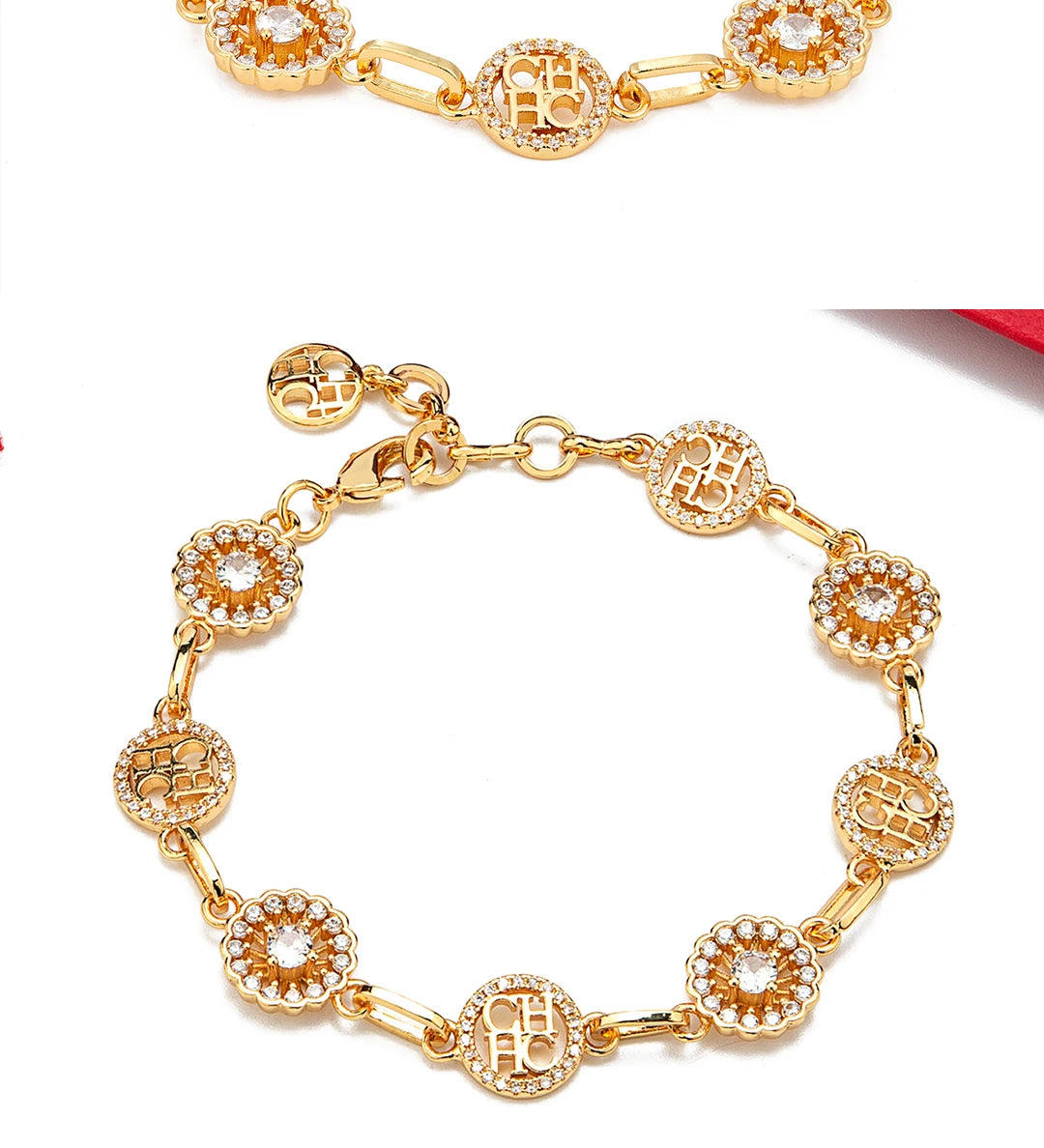 Pulseira CHCH Feminina de Luxo com Design em Letras e Pedrarias