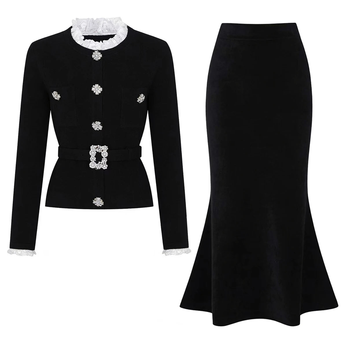 Conjunto Executivo Rosa: Casaco Estruturado e Saia Sereia Midi – Elegância