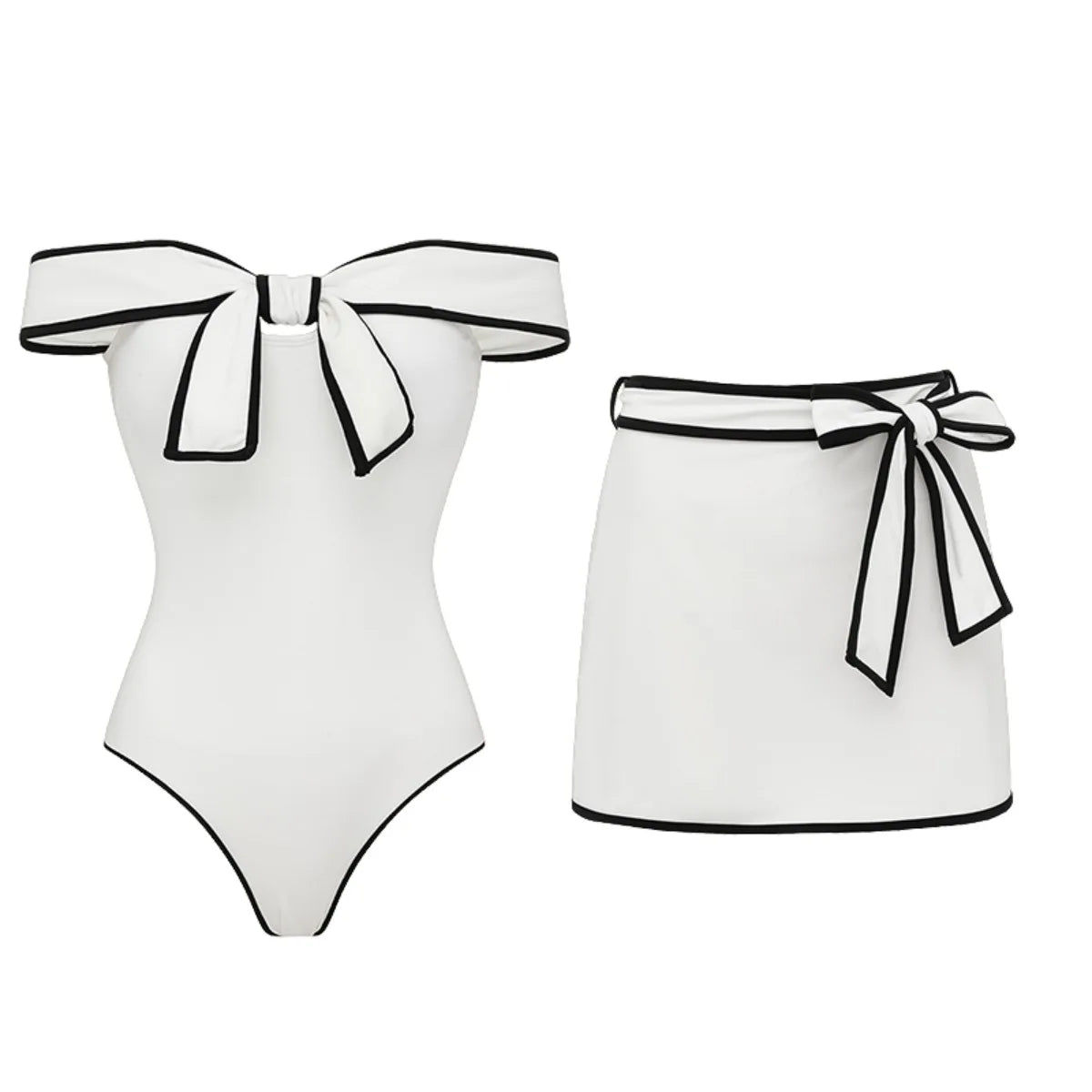 Conjunto Bicolor com Top Estruturado e Saia Transpassada