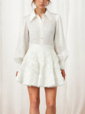 Conjunto Casual com Blusa Patchwork e Saia Mini – Estilo Chic e Atual