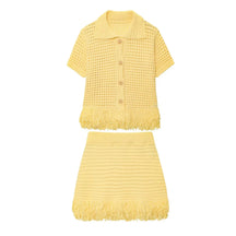 Conjunto em Tricô Vazado – Saia Mini + Camisa