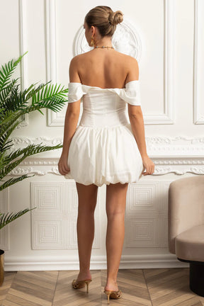 Vestido – Mini Branco, Manga Curta, Cintura Baixa, Elegante para Festa