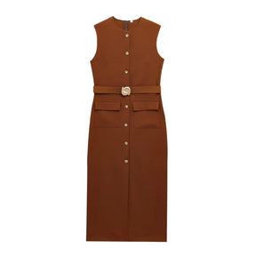Vestido Midi com Cinto e Fenda – Elegância e Estilo em Cada Detalhe