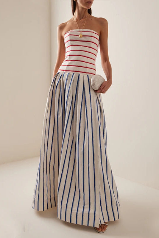 Vestido Longo Tomara que Caia Listrado  – Modelo Fluido para Verão e Festas