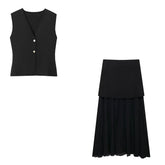 Conjunto – Toque Retrô Elegante, Blusa Tricotada Sem Mangas + Saia Longa Moderna