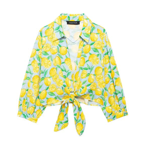 Conjunto Verão – Camisa Estampada com Amarração + Shorts de Cintura Alta