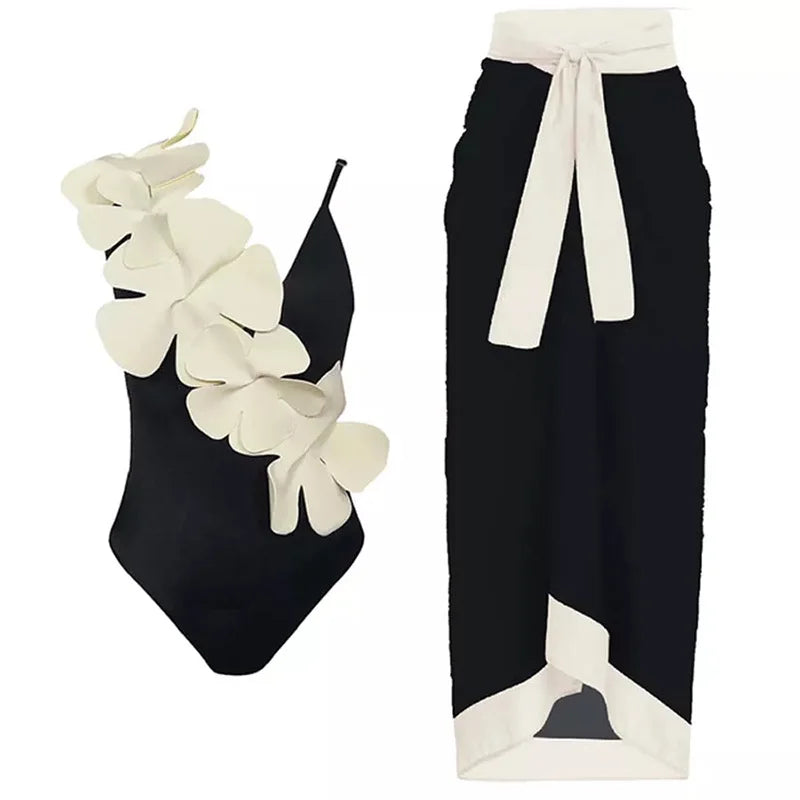 Conjunto Maiô com Saia Fluida e Detalhe Floral