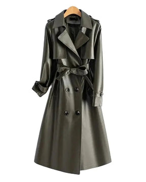 Trench Coat Couro de Cabra(Pelica)– Cintura Marcada e Caimento Sofisticado