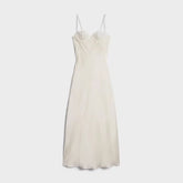 Vestido Slip Dress Midi Acetinado com Busto de Renda e Alças Finas