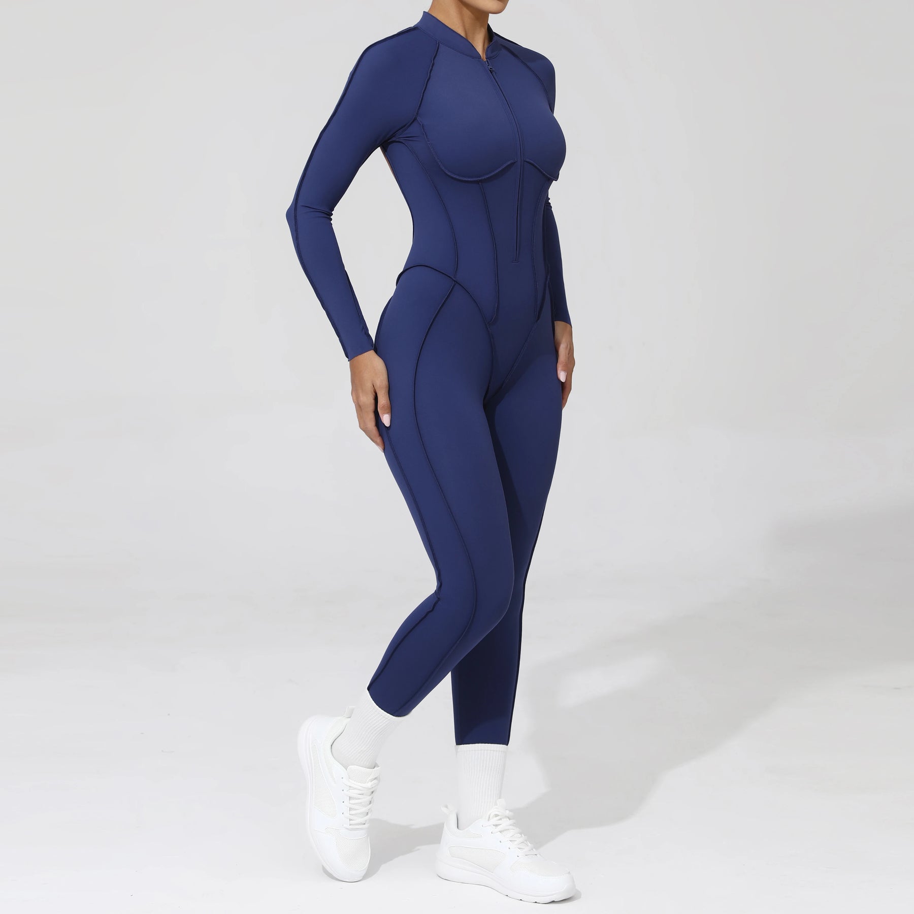 Padded Women Long Sleeve Sport Yoga Jumpsuit Workout Clothes for Women Sportwear Backless Zipper Fitness Gym Outfit