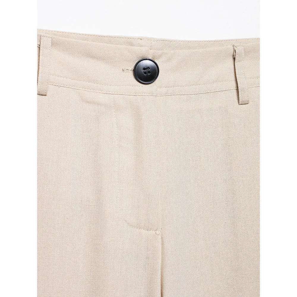 Conjunto Casual Feminino com Cinto, Camisa de Linho e Calça