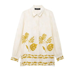 Conjunto Casual 2 Peças: Blusa Bege de Manga Longa com Gola Lapela + Shorts com Cintura Elástica e Faixa