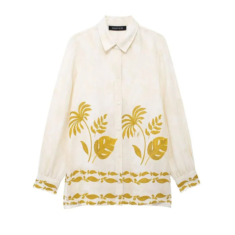 Conjunto Casual 2 Peças: Blusa Bege de Manga Longa com Gola Lapela + Shorts com Cintura Elástica e Faixa