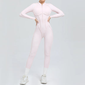 Padded Women Long Sleeve Sport Yoga Jumpsuit Workout Clothes for Women Sportwear Backless Zipper Fitness Gym Outfit