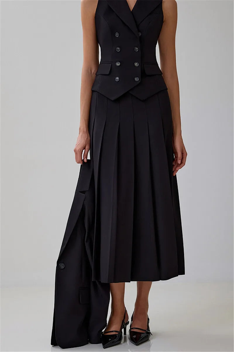 Conjunto Colete Transpassado e Saia Longa Plissada - Estilo e Conforto