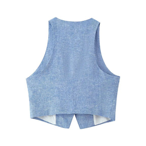 Conjunto – Colete Sem Mangas com Botões + Calça Reta com Cinto, Look Casual Chic 2 Peças