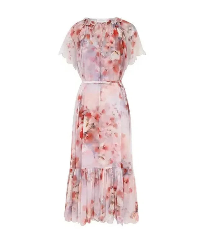 Vestido Midi Floral com Cintura Império – Elegância Leve