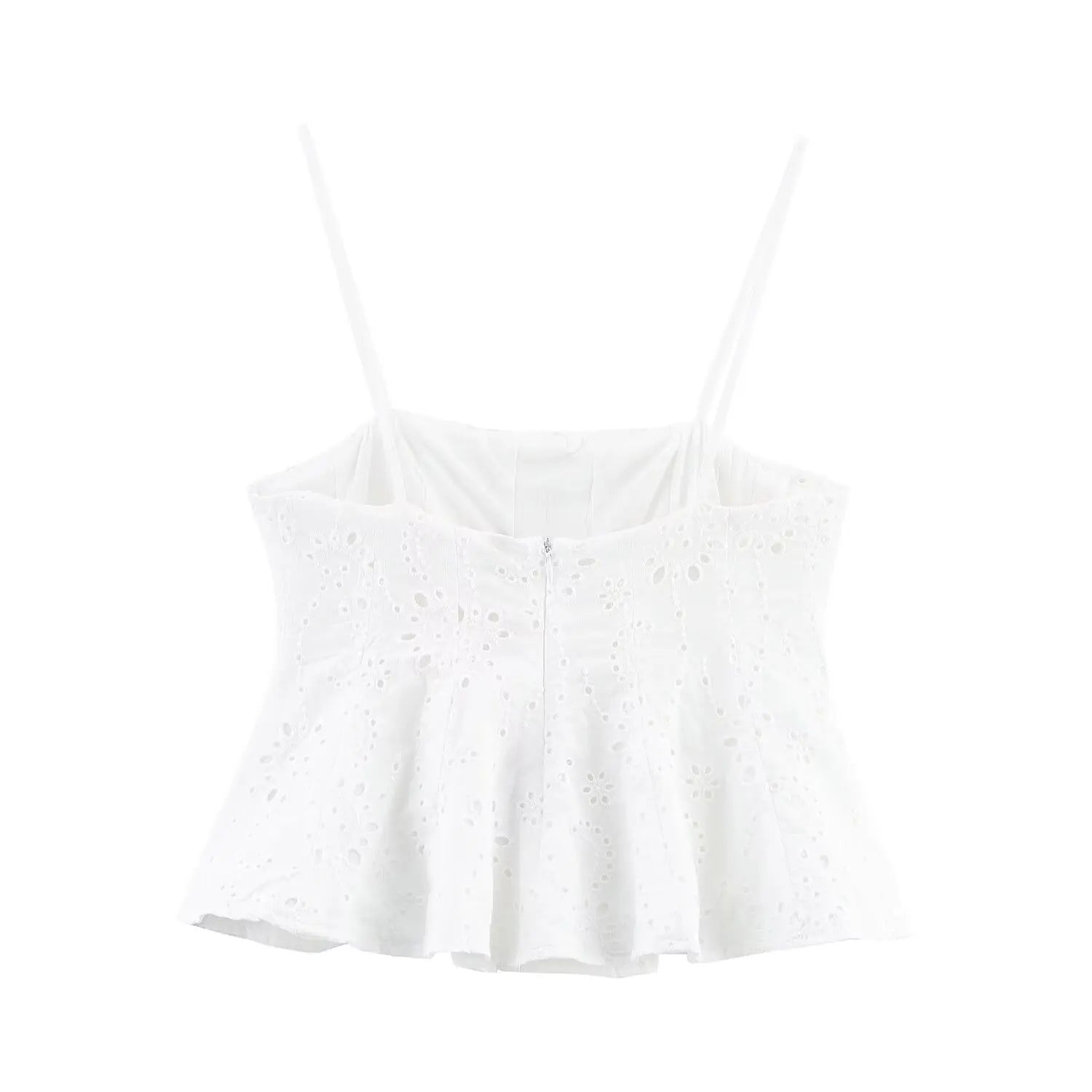 Conjunto – Top Bordado Cropped com Alças Finas + Saia Plissada de Cintura Alta, Modelo A-Line