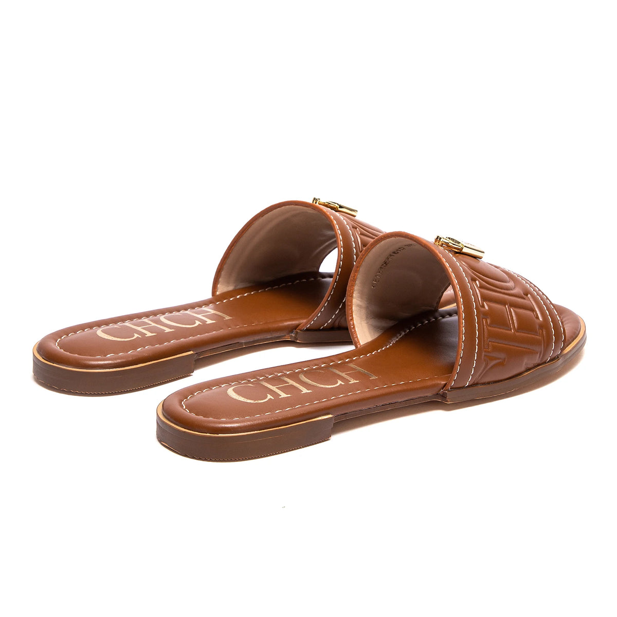 Sandália CHCH Feminina Minimalista com Textura em Relevo e Acabamento Elegante