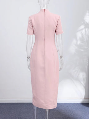 Vestido Midi Alfaiataria com Botões Dourados e Ombreira
