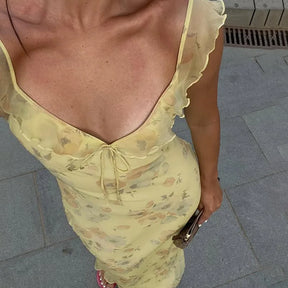Vestido Longo Floral Retrô Amarelo – Elegância e frescor em cada detalhe