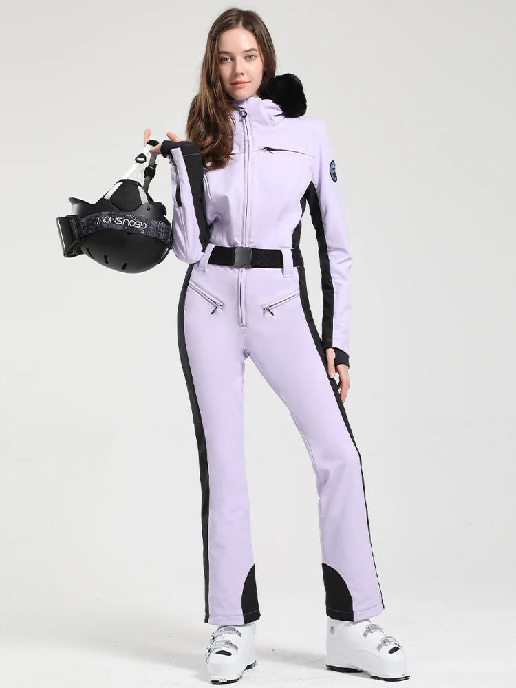 Macacão de Esqui Feminino GSOU SNOW – Peça Única, Acolchoado, Impermeável, Respirável e à Prova de Vento