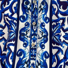Conjunto Fashion Primavera - Camisa e Shorts com Estampa de Porcelana Azul e Branca