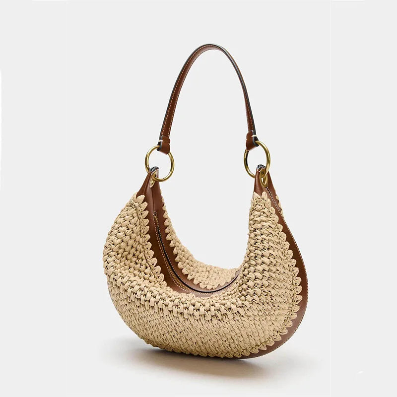 Bolsa de Ombro em Trama Vazada com Silhueta Meia-Lua