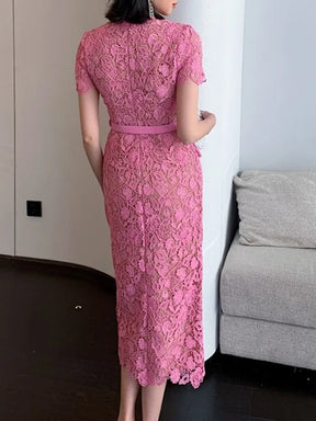 Vestido Renda Com Cinto - Luxo