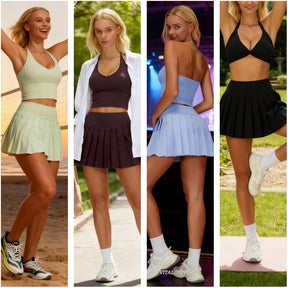 Conjunto Esportivo Feminino 2 Peças – Saia Plissada + Top Halter com Bojo | Tênis, Golfe e Treinos