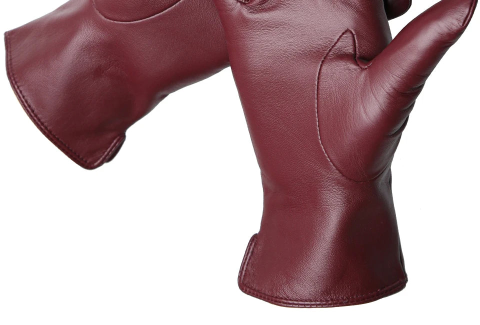 Luvas Femininas em Couro de Ovelha com Forro Aveludado e Toque para Tela – Elegância de Inverno