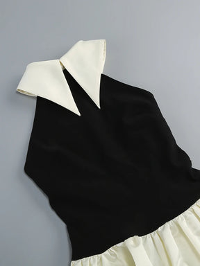Vestido Longo Clássico com Lapela Estruturada e Silhueta A-Line